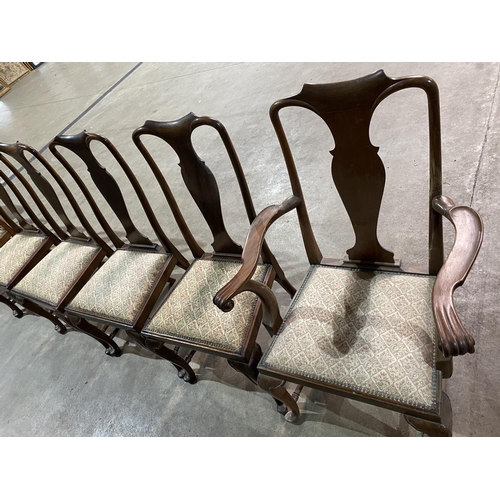 82 - SET OF 8 ANTIQUE QUEEN ANNE STYLE CHAIRS BOTH CARVERS IN NEED OF RESTORATION