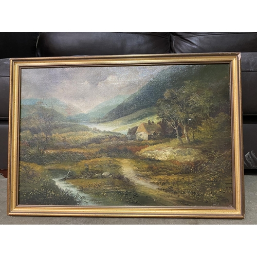 83 - ANTIQUE COUNTRY SCENE OIL ON CANVAS 26