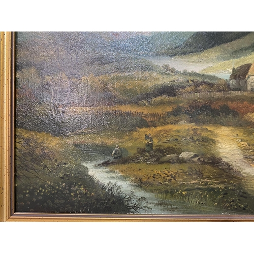 83 - ANTIQUE COUNTRY SCENE OIL ON CANVAS 26