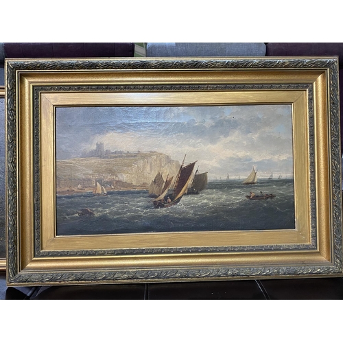 85 - ANTIQUE OIL ON CANVAS BOAT SCENE OFF THE COAST OF DOVER 30