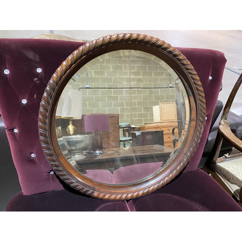 86 - ANTIQUE HARDWOOD  ROUND FRAMED MIRROR