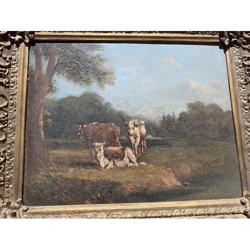 88 - PR OF ANTIQUES OILS ON CANVAS OF COWS EACH APPROX 14