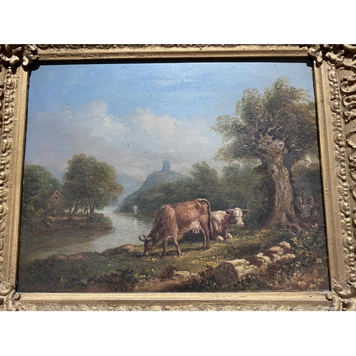 88 - PR OF ANTIQUES OILS ON CANVAS OF COWS EACH APPROX 14