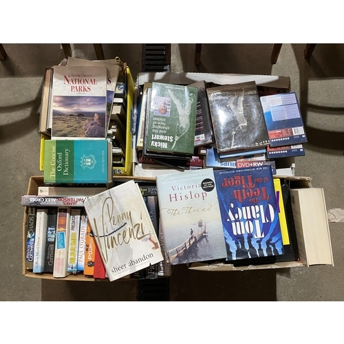 14 - 4 BOXES OF VARIOUS BOOKS, HARD BACKS ETC