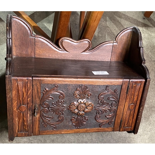 185 - ANTIQUE CARVED OAK WALL CABINET