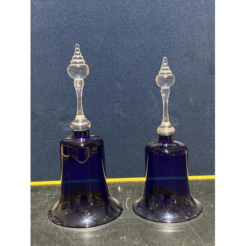 1536 - PR OF ANTIQUE BLUE GLASS BELLS