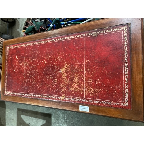 128 - MAHOGANY PEDESTAL DESK WITH RED LEATHER TOP