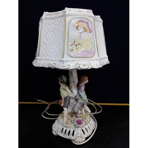 248 - Porcelain figural lamp with shade