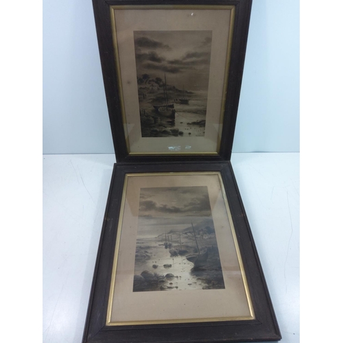 123 - 2 oak framed waterway scenes