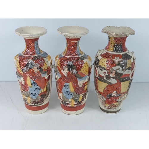 197 - 3 Satsuma ware vases