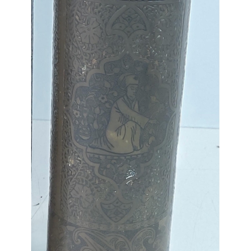 201 - Pair of Oriental decorated brass vases