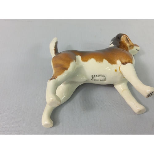 92 - Beswick dog, glass bird and glass cruet