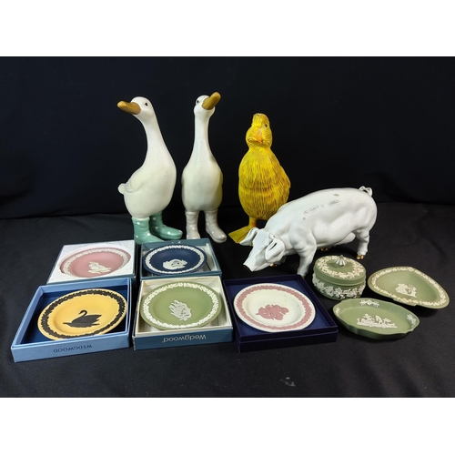 184 - Animal figures and trinket ware including Wedgwood