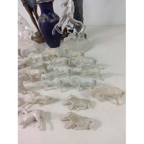 201 - Horse figures, lady figures and a vase
