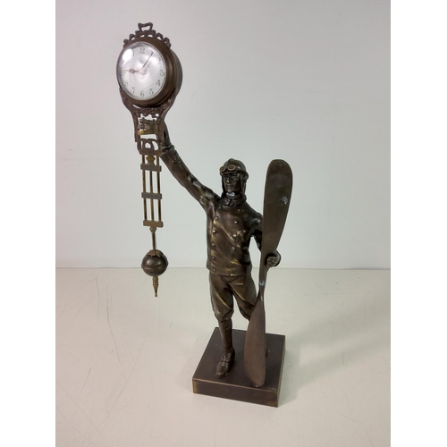 183 - Cast bronze aviator mystery clock