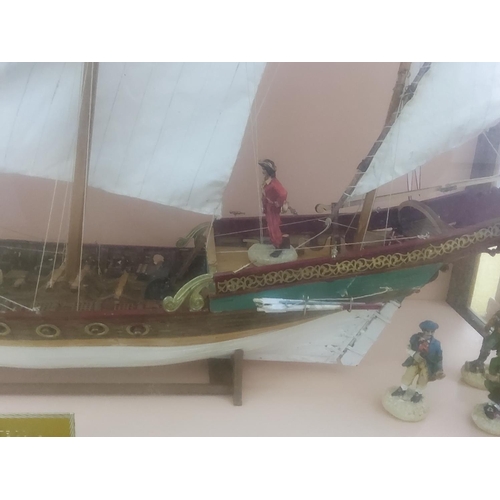 95 - Large cased model Ship, case size 74cms x 53cms x 25cms