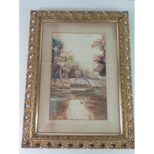 57 - Antique gilt framed watercolour, 41cms x 54cms