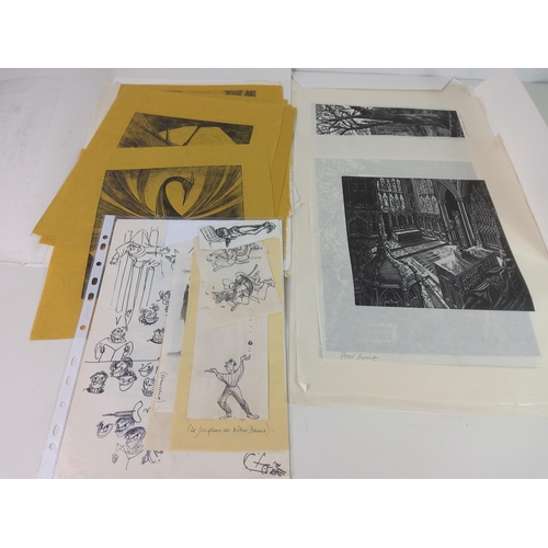 232 - Portfolio of carved wood block prints and other artwork by Joan Freeman, who won the 1977 Jubilee co... 