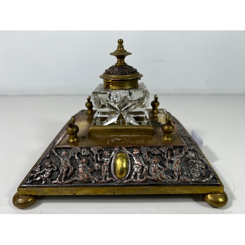 23 - Antique metal and glass ink stand