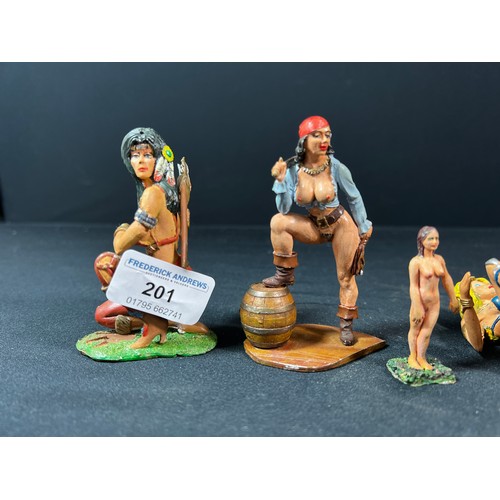 201 - 4 Painted lead semi nude lady figures