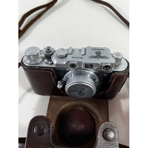 351 - Vintage leather cased camera  marked Leica with Nazi emblems Marked Luftwaffe