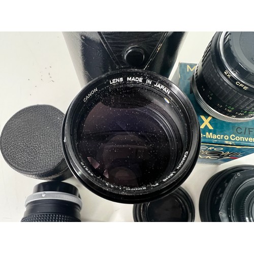 345 - 2 Cased Canon lenses, Ofuna lens and other accessories