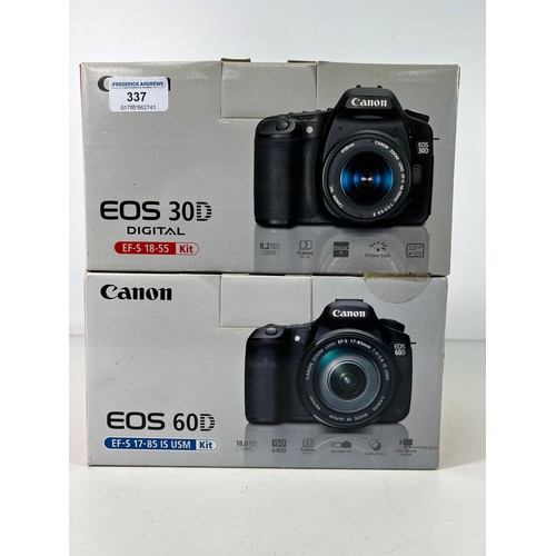 337 - Boxed Canon EOS30D camera and EOS60D boxed accessories