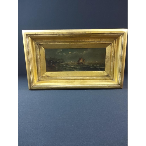 39 - Antique gilt framed oil on board of a seascape - 35cm x 21cm