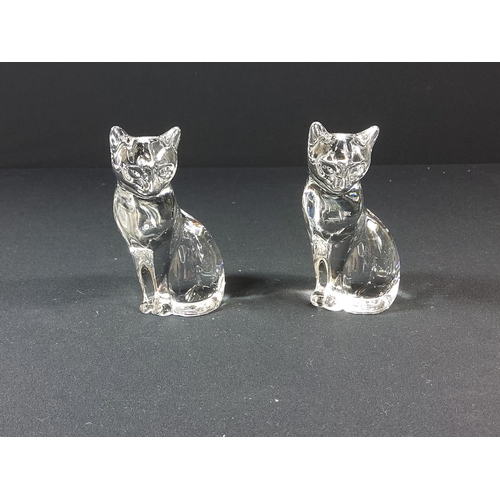 80 - 3 Glass paperweights and 4 Lenox cat figures