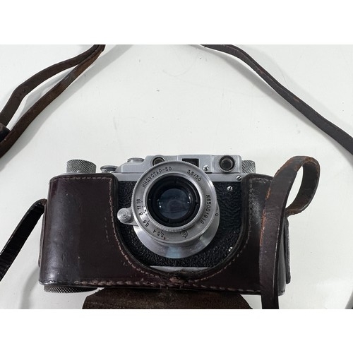 351 - Vintage leather cased camera  marked Leica with Nazi emblems Marked Luftwaffe