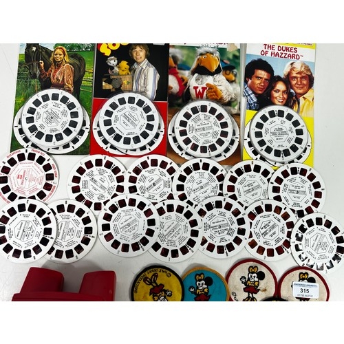 315 - Viewmaster, qty of slides inc new and disney sew on badges