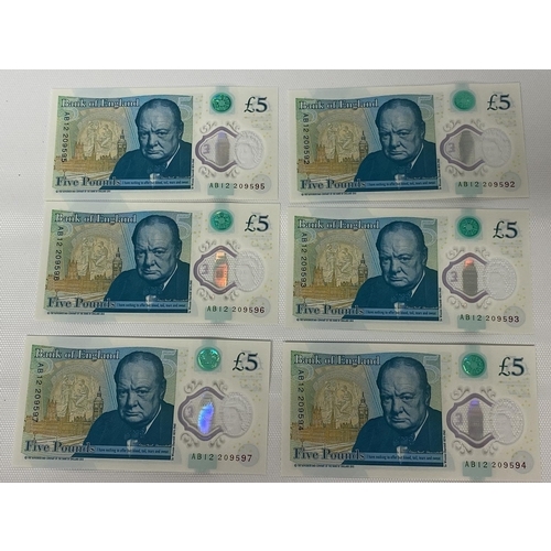 574 - 6 consecutive £5 notes