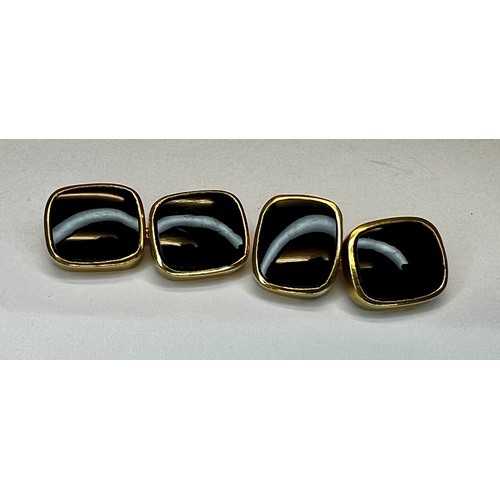 442 - Pair of 18ct gold stone set cufflinks - gross weight 14.9g