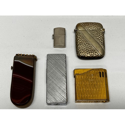 582 - 3 vintage lighters, metal vesta and stone set vesta