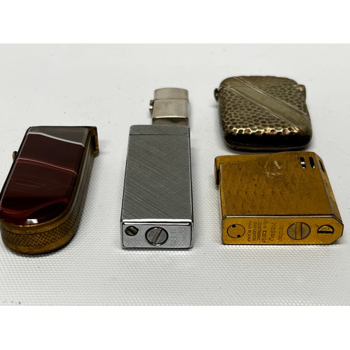 582 - 3 vintage lighters, metal vesta and stone set vesta