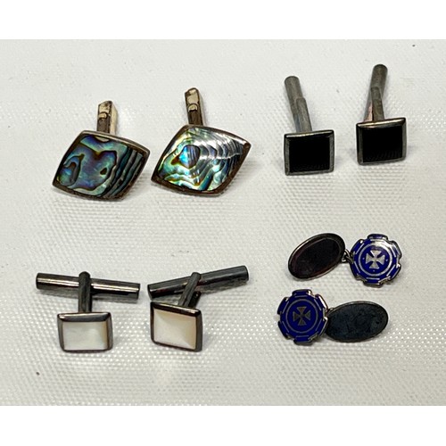 637 - 4 pairs of silver cufflinks 36.6g