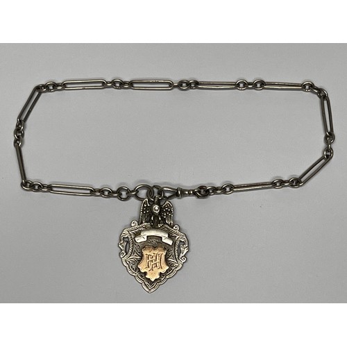 625 - Silver watch chain with fob - 40.3g