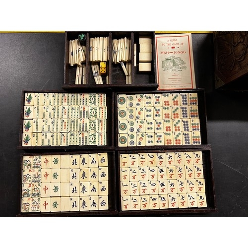 114 - Antique carved case bone and bamboo mahjong set