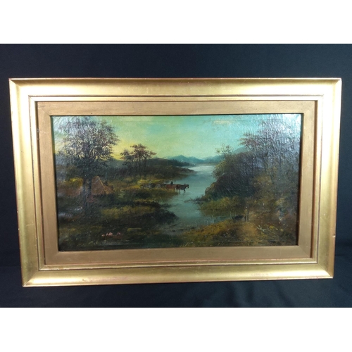 10 - Antique gilt framed oil on canvas of a country scene, 61cms x 39cms