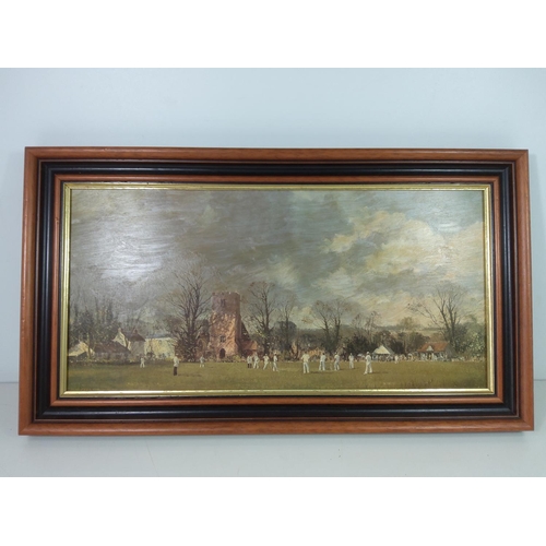 18 - Framed cricket scene, 69cms x 39cms