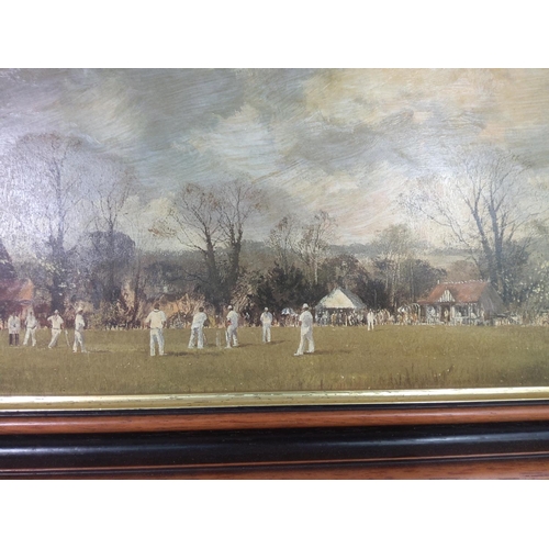 18 - Framed cricket scene, 69cms x 39cms