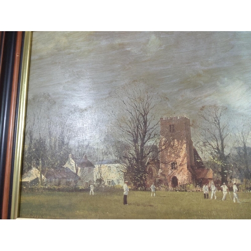 18 - Framed cricket scene, 69cms x 39cms