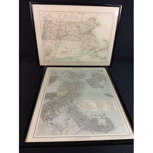 4 - 2 framed vintage maps of America, largest 18.5cms x 35cms