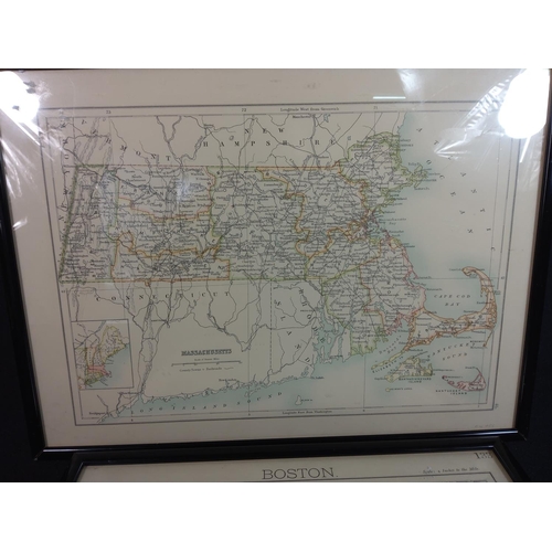 4 - 2 framed vintage maps of America, largest 18.5cms x 35cms