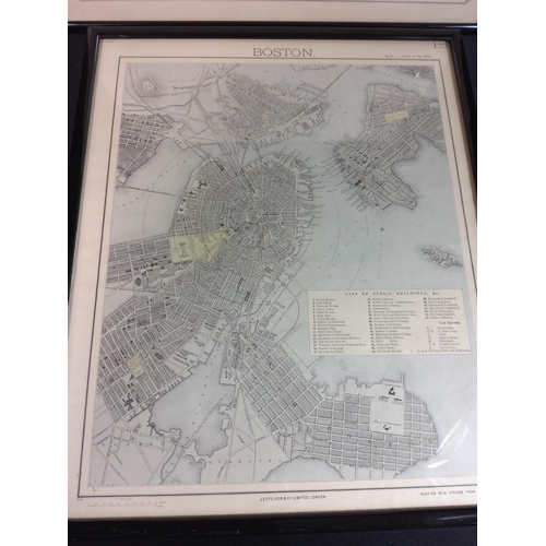 4 - 2 framed vintage maps of America, largest 18.5cms x 35cms