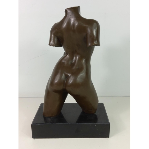 84 - Bronze female torso on marble base, signed, 32cms in height