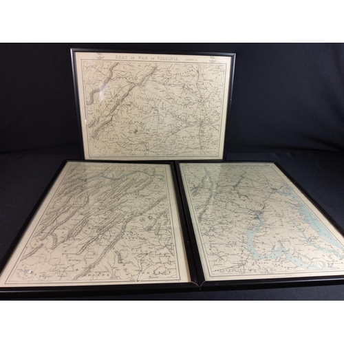 9 - 3 framed vintage Civil War maps, largest 52cms x 37cms