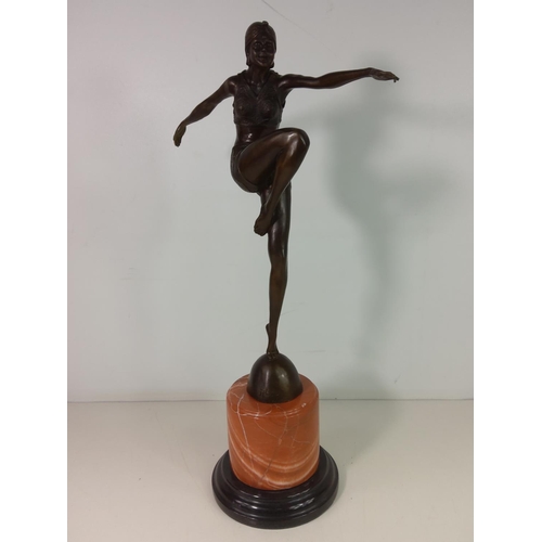 134 - Cast bronze dancing girl on marble base, approx height 56cms