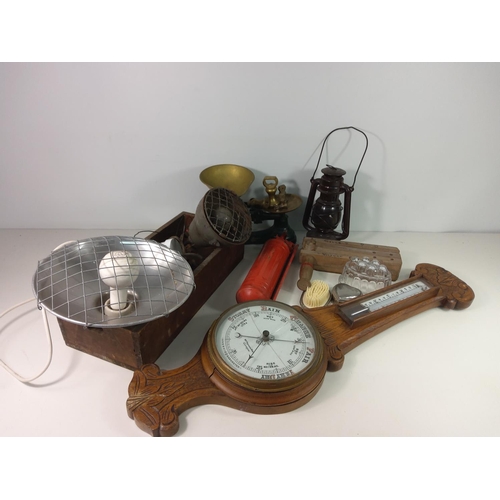 282 - Scales, weights, barometer, football rattle etc