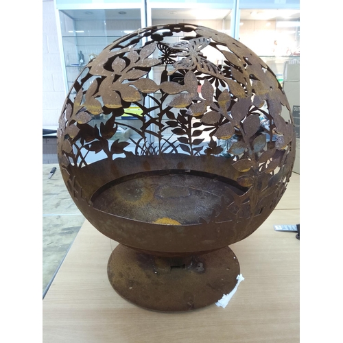 212 - Rust effect butterfly and bird fire pit, approx 55cms in diameter x 65cms in height